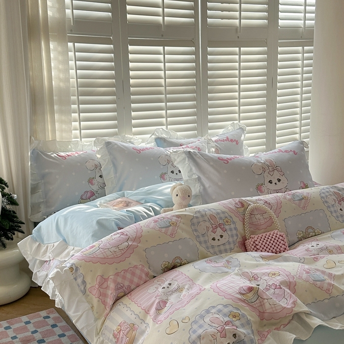 91家纺网 家纺一手货源 找家纺 2025新款洛丽塔全棉花边四件套 甜心公主