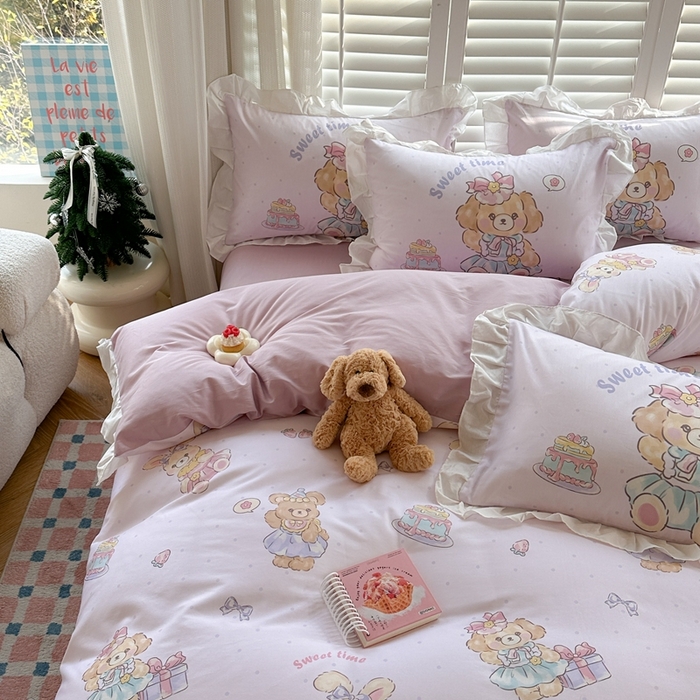 91家纺网 家纺一手货源 找家纺 2025新款洛丽塔全棉花边四件套 萝莉聚会