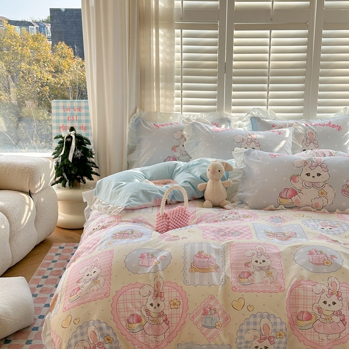 91家纺网 家纺一手货源 找家纺 2025新款洛丽塔全棉花边四件套 甜心公主