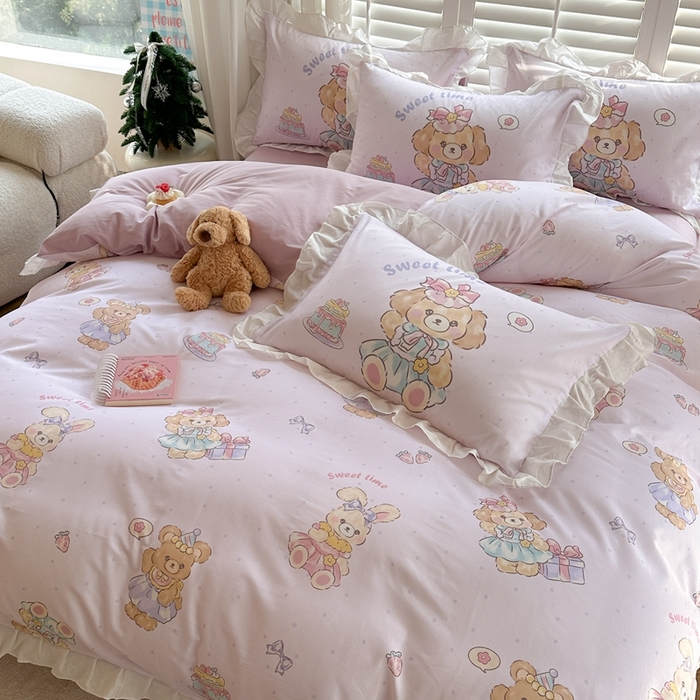 91家纺网 家纺一手货源 找家纺 2025新款洛丽塔全棉花边四件套 萝莉聚会