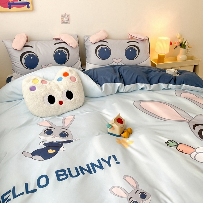 91家纺网 家纺一手货源 找家纺 海岛哥哥 2025新款超柔云朵棉大耳朵系列四件套 大耳朵-兔子警长