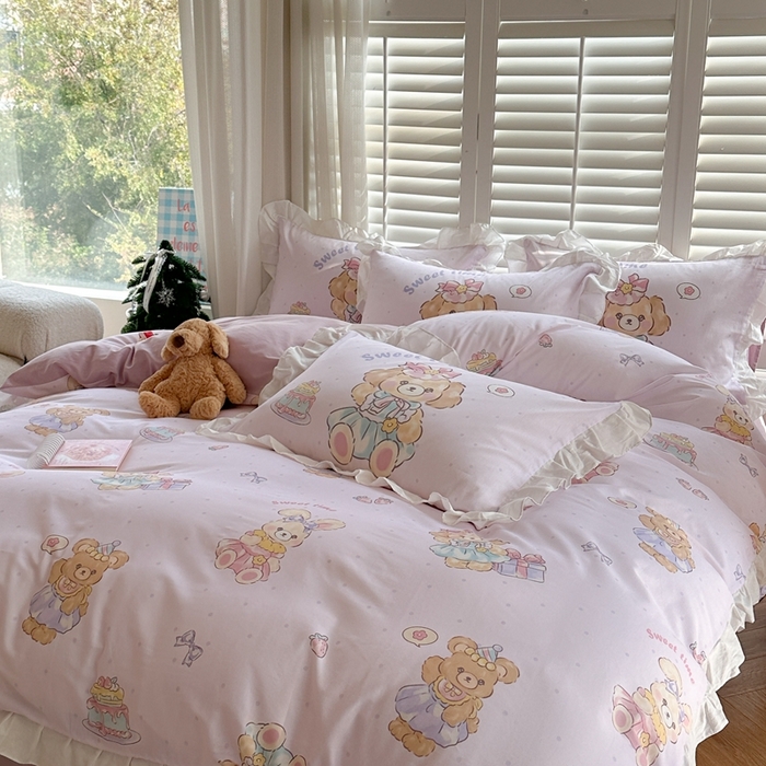 91家纺网 家纺一手货源 找家纺 2025新款洛丽塔全棉花边四件套 萝莉聚会