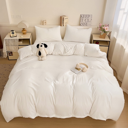 91家纺网 家纺一手货源 找家纺 妖妖家纺 2025新款水洗云朵棉纯色四件套 亮白色