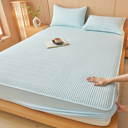 91家纺网 家纺一手货源 找家纺 雅萱家纺 2025新款A类亲肤简约款大豆床笠 天空蓝-床笠