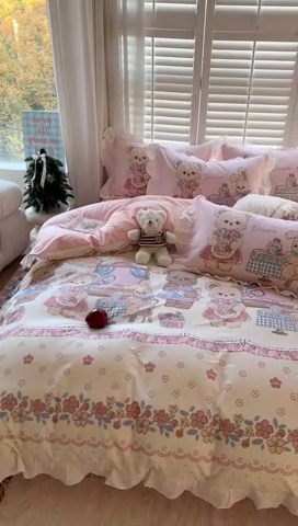 91家纺网 家纺一手货源 找家纺 2025新款洛丽塔全棉花边四件套 派对伙伴