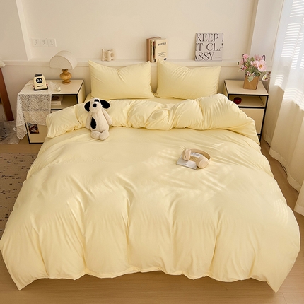 妖妖家纺 2025新款水洗云朵棉纯色四件套 泡芙黄