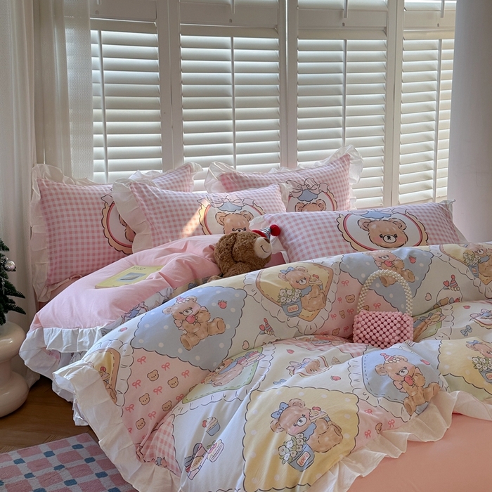 91家纺网 家纺一手货源 找家纺 2025新款洛丽塔全棉花边四件套 玩趣乐园