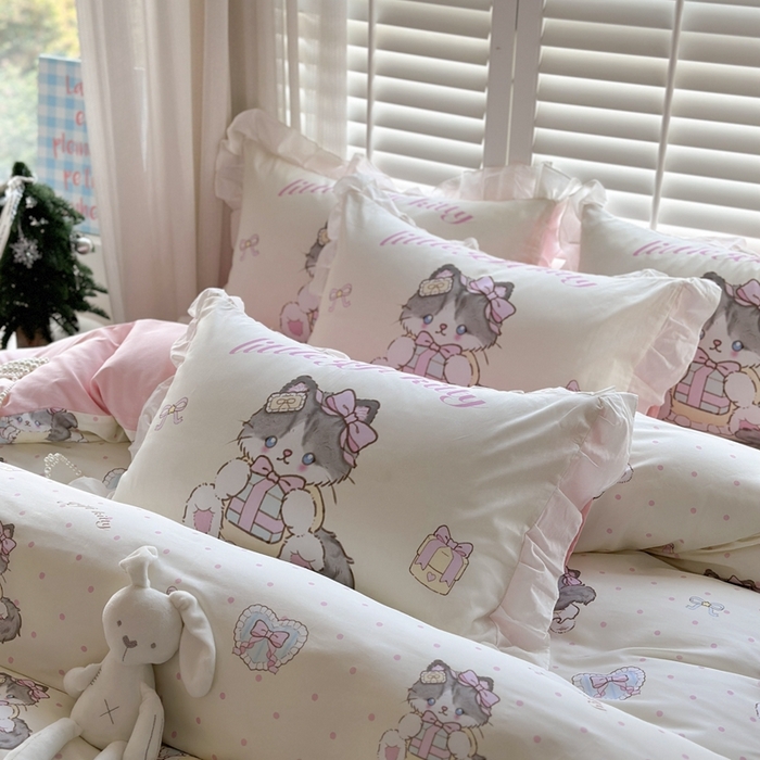 91家纺网 家纺一手货源 找家纺 2025新款洛丽塔全棉花边四件套 甜蜜喵星