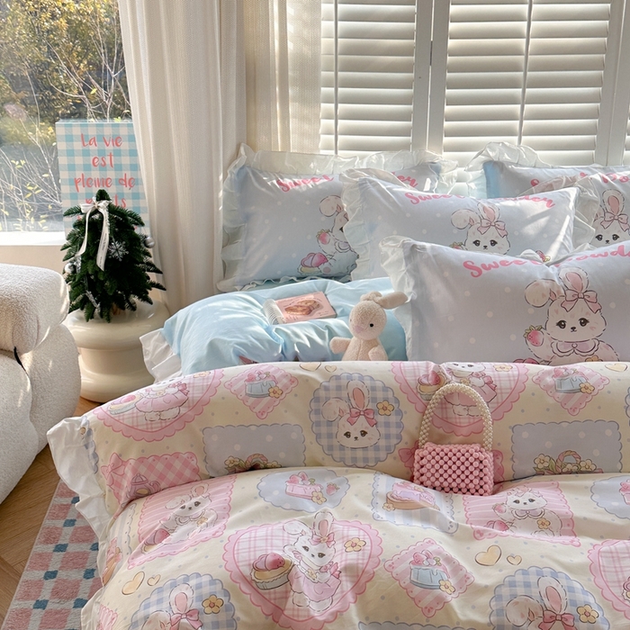 91家纺网 家纺一手货源 找家纺 2025新款洛丽塔全棉花边四件套 甜心公主