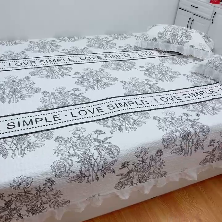 91家纺网 家纺一手货源 找家纺 暖居 2024新款纯棉绗缝夹棉榻榻米支持定制防滑全棉印花小碎花农村大炕盖三件套系列 晨暮间