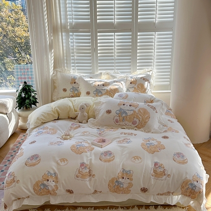 2025新款洛丽塔全棉花边四件套 黄油猫咪