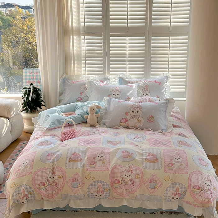 91家纺网 家纺一手货源 找家纺 2025新款洛丽塔全棉花边四件套 甜心公主