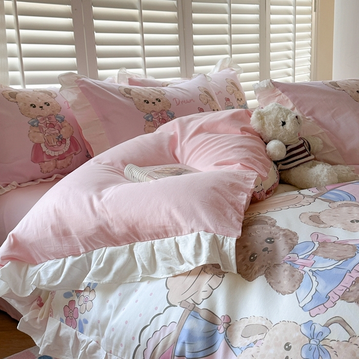 91家纺网 家纺一手货源 找家纺 2025新款洛丽塔全棉花边四件套 派对伙伴