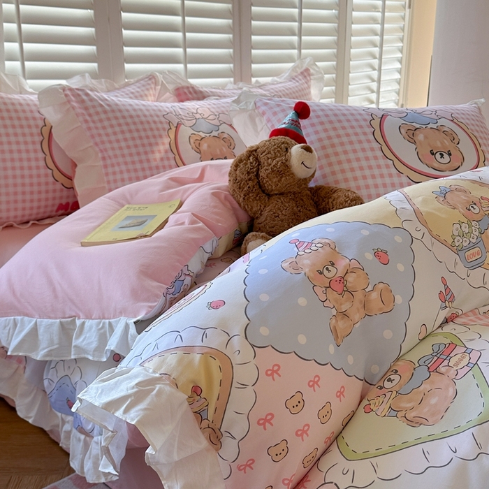 91家纺网 家纺一手货源 找家纺 2025新款洛丽塔全棉花边四件套 玩趣乐园