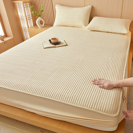 91家纺网 家纺一手货源 找家纺 雅萱家纺 2025新款A类亲肤简约款大豆床笠 浅米色-床笠