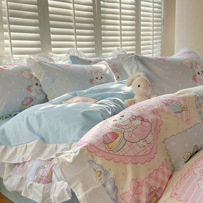 91家纺网 家纺一手货源 找家纺 2025新款洛丽塔全棉花边四件套 甜心公主