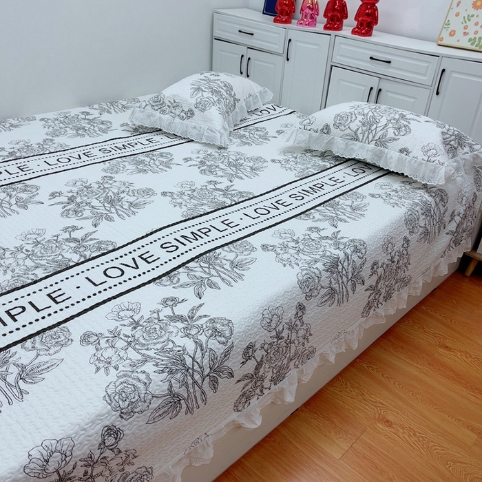 91家纺网 家纺一手货源 找家纺 暖居 2024新款纯棉绗缝夹棉榻榻米支持定制防滑全棉印花小碎花农村大炕盖三件套系列 晨暮间