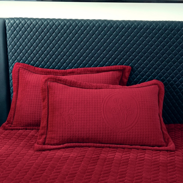 91家纺网 家纺一手货源 找家纺 畅畅家纺 2025新款12斤加厚冬季轻奢款230克全消光立体雕花牛奶绒夹棉床盖四件套 轻奢花语-红色