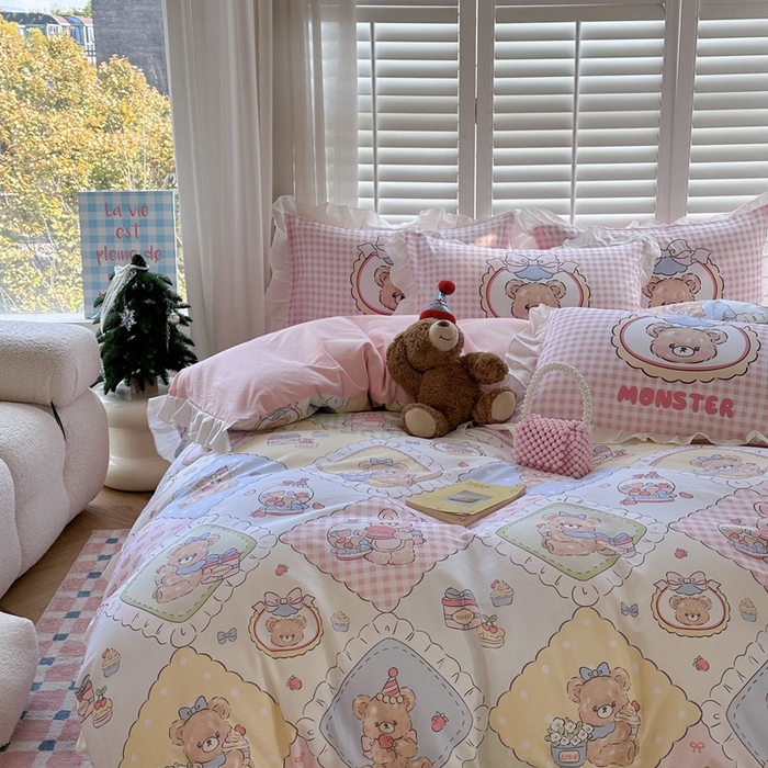 91家纺网 家纺一手货源 找家纺 2025新款洛丽塔全棉花边四件套 玩趣乐园