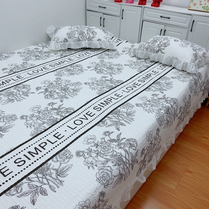 91家纺网 家纺一手货源 找家纺 暖居 2024新款纯棉绗缝夹棉榻榻米支持定制防滑全棉印花小碎花农村大炕盖三件套系列 晨暮间