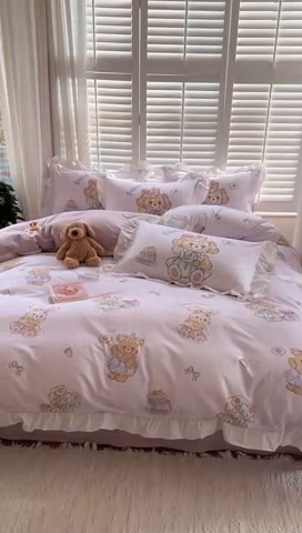 91家纺网 家纺一手货源 找家纺 2025新款洛丽塔全棉花边四件套 萝莉聚会