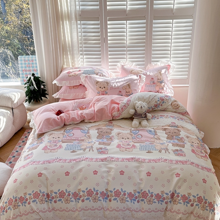 91家纺网 家纺一手货源 找家纺 2025新款洛丽塔全棉花边四件套 派对伙伴