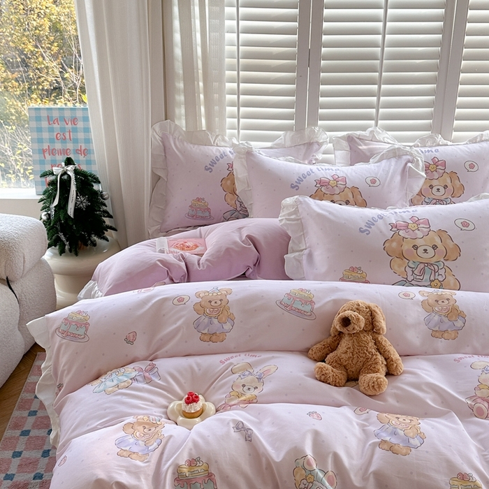 91家纺网 家纺一手货源 找家纺 2025新款洛丽塔全棉花边四件套 萝莉聚会