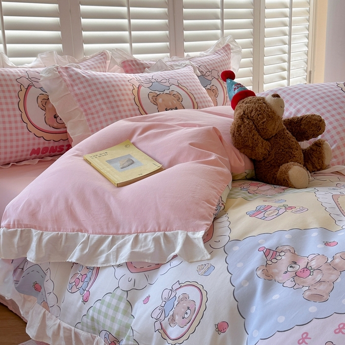 91家纺网 家纺一手货源 找家纺 2025新款洛丽塔全棉花边四件套 玩趣乐园