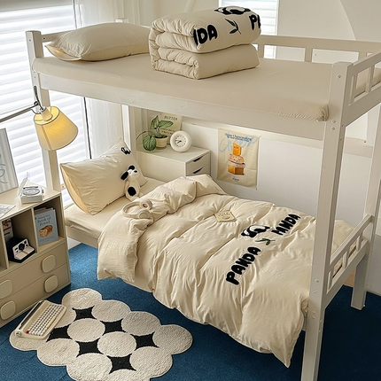 91家纺网 家纺一手货源 找家纺 （总）学生季单人床软糯糯可以裸睡的超柔亲肤纯色混搭熊猫系列毛巾绣水洗m四件套