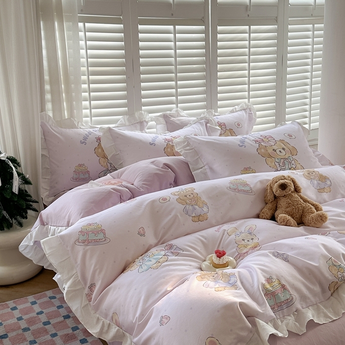 91家纺网 家纺一手货源 找家纺 2025新款洛丽塔全棉花边四件套 萝莉聚会