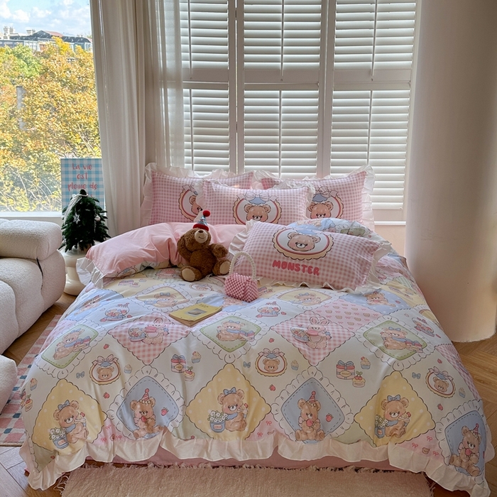 91家纺网 家纺一手货源 找家纺 2025新款洛丽塔全棉花边四件套 玩趣乐园