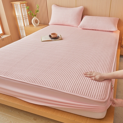 雅萱家纺 2025新款A类亲肤简约款大豆床笠 清新粉-床笠