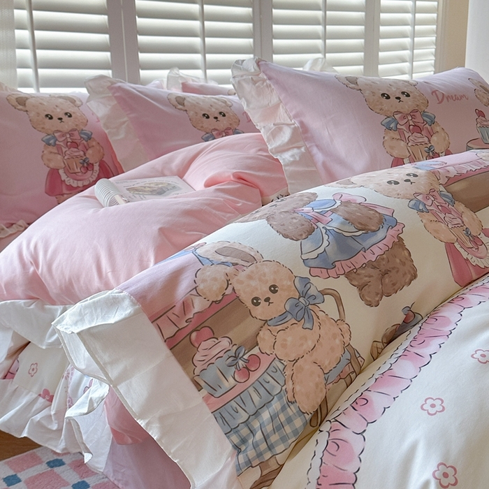 91家纺网 家纺一手货源 找家纺 2025新款洛丽塔全棉花边四件套 派对伙伴