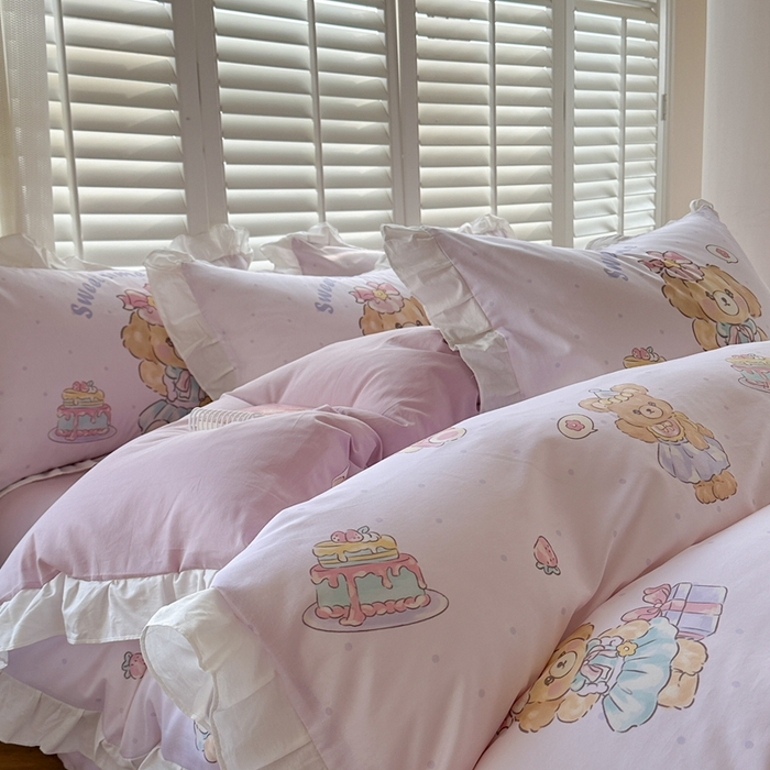 91家纺网 家纺一手货源 找家纺 2025新款洛丽塔全棉花边四件套 萝莉聚会