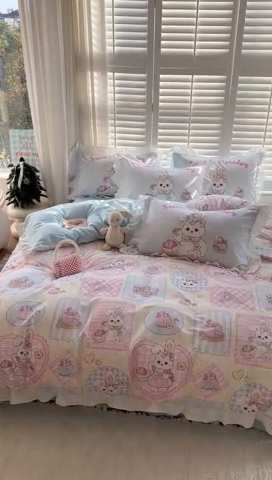 91家纺网 家纺一手货源 找家纺 2025新款洛丽塔全棉花边四件套 甜心公主