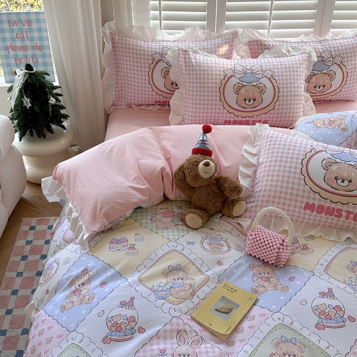 91家纺网 家纺一手货源 找家纺 2025新款洛丽塔全棉花边四件套 玩趣乐园