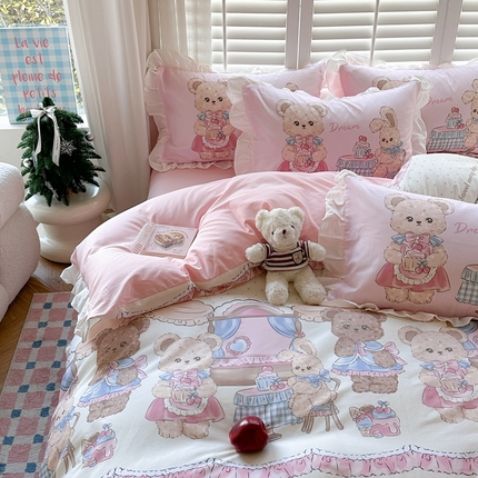 91家纺网 家纺一手货源 找家纺 2025新款洛丽塔全棉花边四件套 派对伙伴