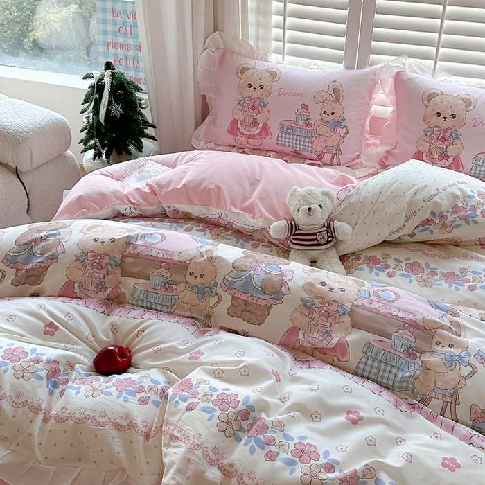 91家纺网 家纺一手货源 找家纺 2025新款洛丽塔全棉花边四件套 派对伙伴