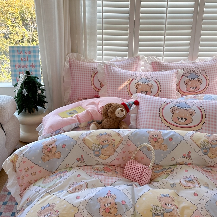 91家纺网 家纺一手货源 找家纺 2025新款洛丽塔全棉花边四件套 玩趣乐园