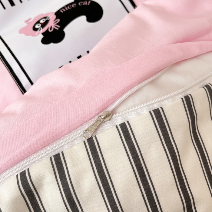 91家纺网 家纺一手货源 找家纺 海岛哥哥 2025新款超柔云朵棉布标系列四件套 布标-小粉猫