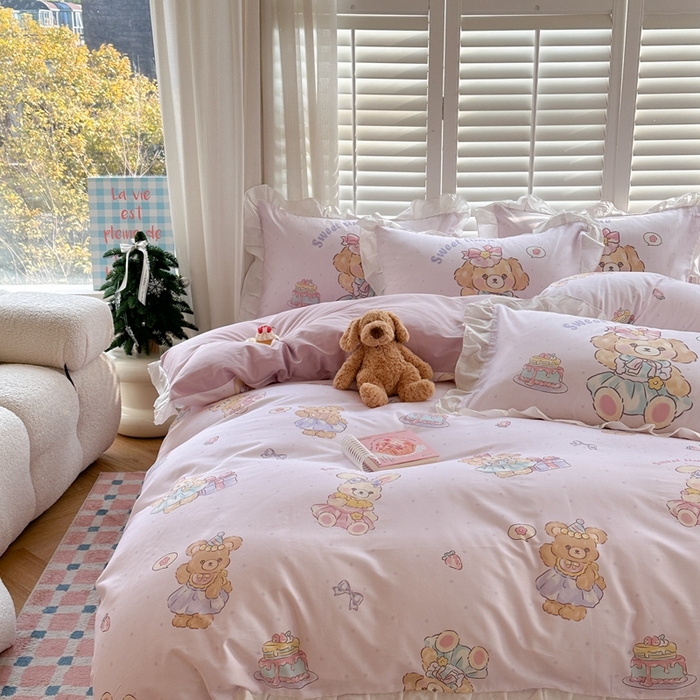 91家纺网 家纺一手货源 找家纺 2025新款洛丽塔全棉花边四件套 萝莉聚会