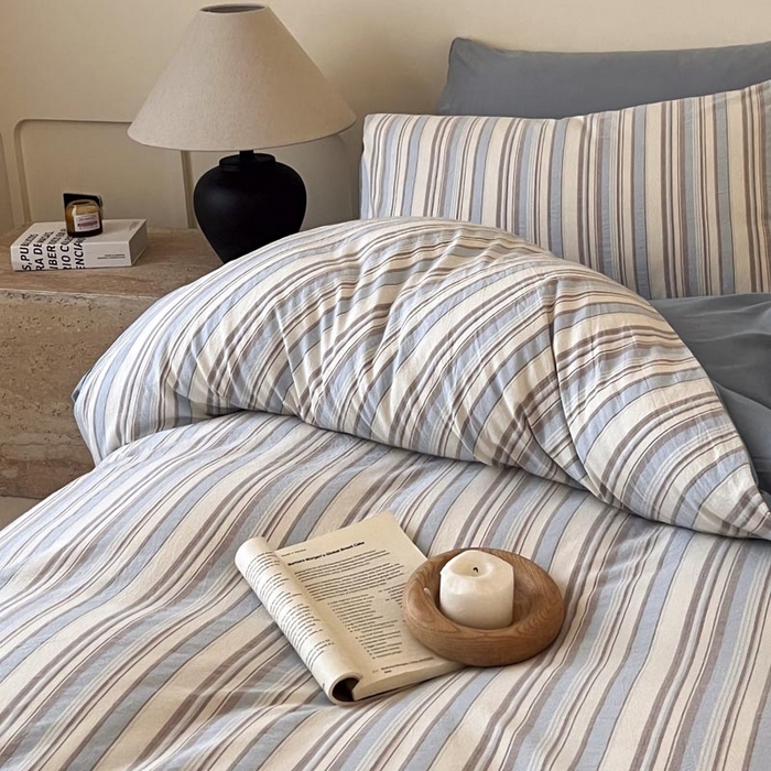 91家纺网 家纺一手货源 找家纺 ab家纺 2024新款色织全棉40支水洗棉条纹四件套  左岸