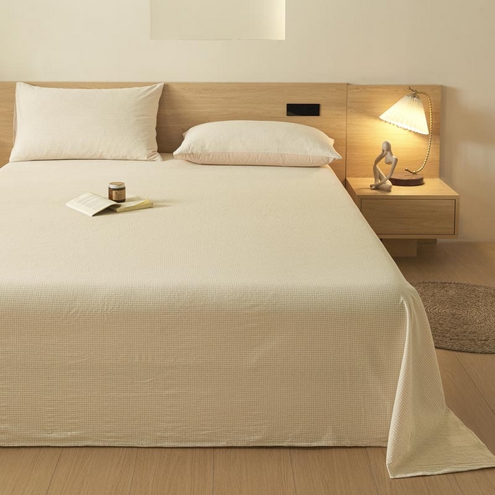 91家纺网 家纺一手货源 找家纺 ab家纺 2025新款简约色织水洗棉床单 可颂-黄