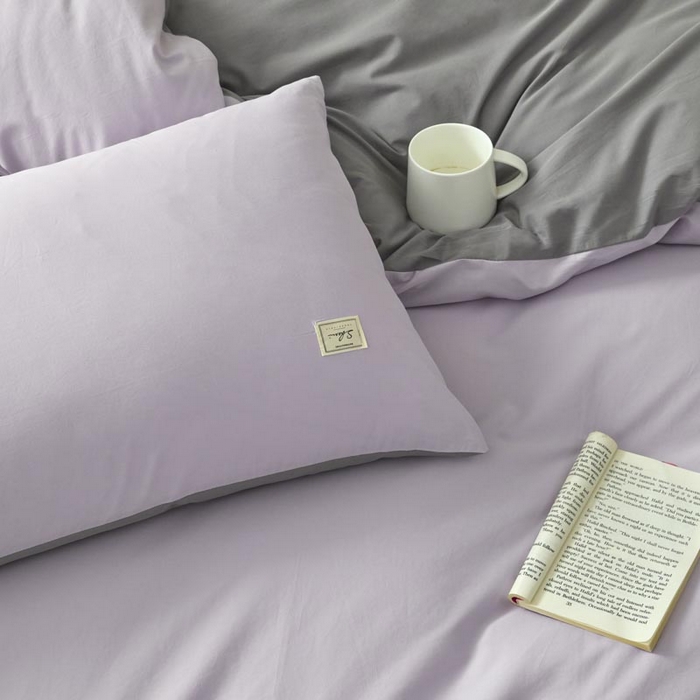 91家纺网 家纺一手货源 找家纺 ab家纺 2025新款色织全棉40支水洗棉四件套--双拼第二组 香芋紫深灰