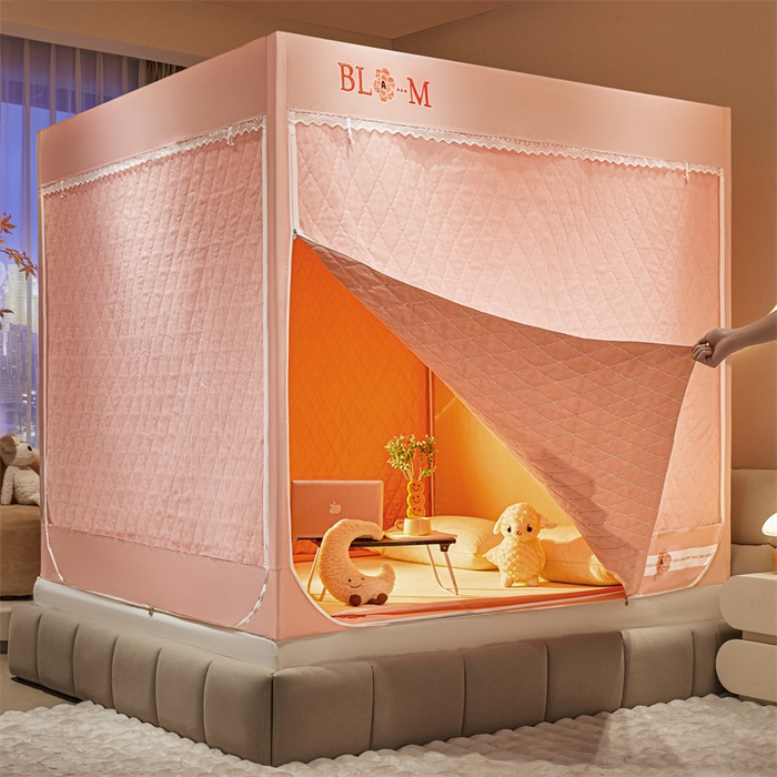 91家纺网 家纺一手货源 找家纺 艾晶美家纺有限公司 2025新款夹棉保暖坐式床帘蚊帐 夹棉款山茶花