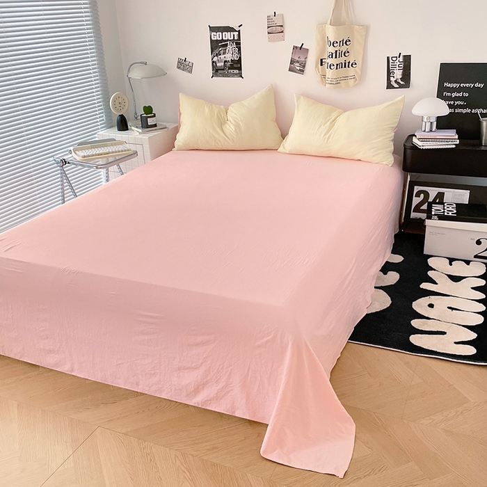 91家纺网 家纺一手货源 找家纺 优承佳生活馆 2025新款ins风纯色水洗m四件套 柠檬粉