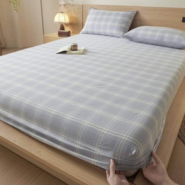 91家纺网 家纺一手货源 找家纺 ab家纺 2025新款简约色织水洗棉床笠 希格文-灰