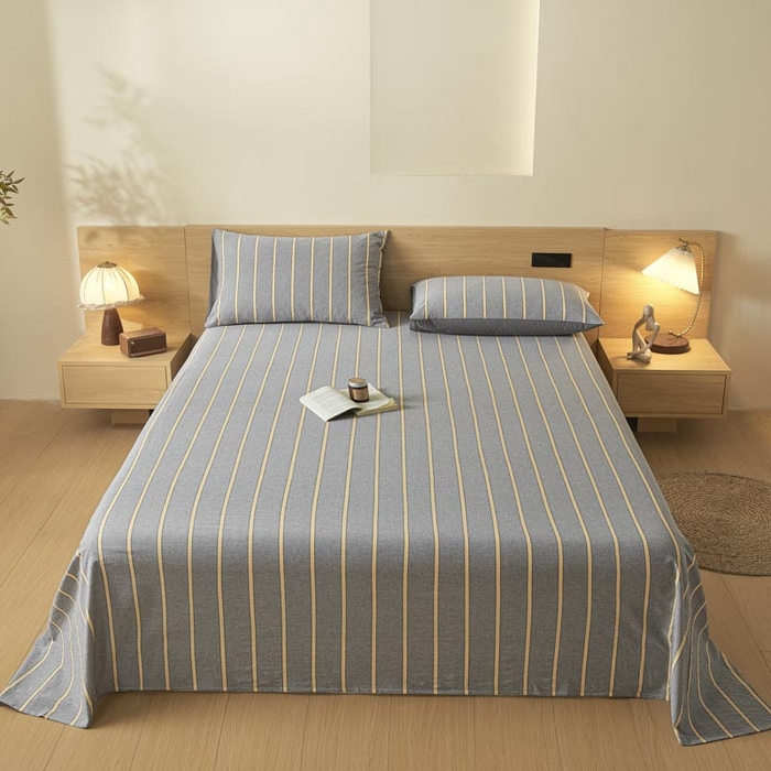 91家纺网 家纺一手货源 找家纺 ab家纺 2025新款简约色织水洗棉床单 弗兰西-灰