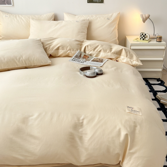 91家纺网 家纺一手货源 找家纺 曼之夏 2025新款全棉双拼四件套 贴标-米色+浅驼