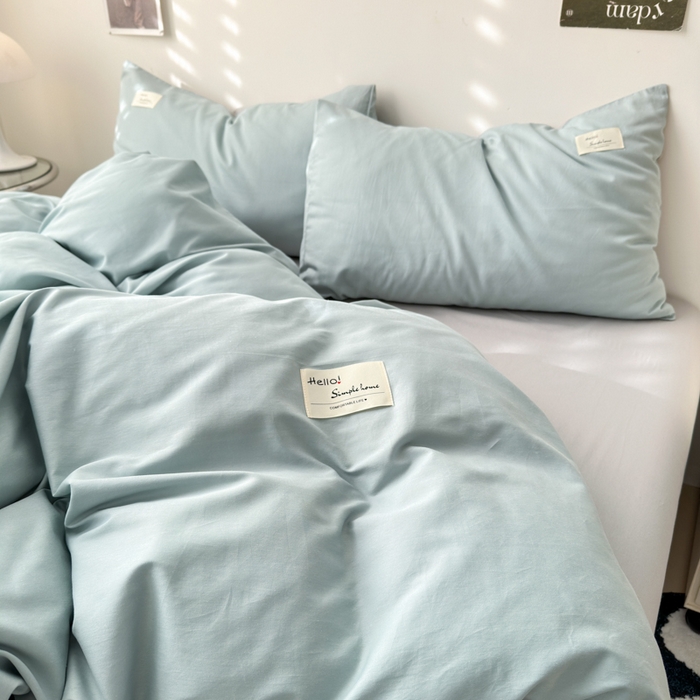 91家纺网 家纺一手货源 找家纺 曼之夏 2025新款全棉双拼四件套 贴标-水兰+米灰